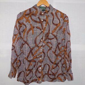 Lauren Ralph Lauren Houndstooth Brown Belt Buckle Equestrian Cowgirl Plus 1x